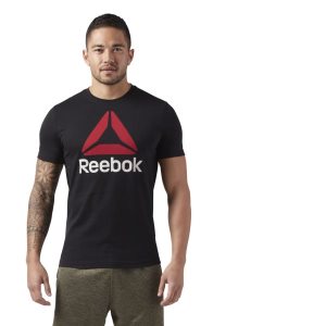 Koszulki Męskie Reebok QQR- Stacked Czarne/Czerwone PL 94PCMVX